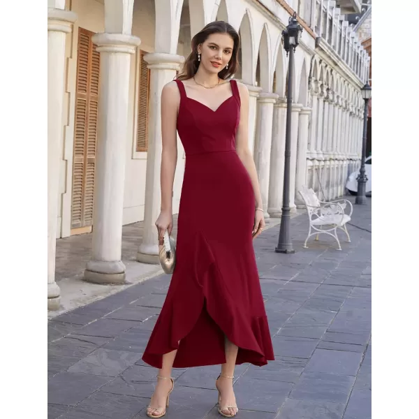 GRACE KARIN Womens Long Formal Dresses Sleeveless V Neck Cocktail Wedding Guest Dresses Mermaid Ruffle Party Prom Maxi DressWine Red