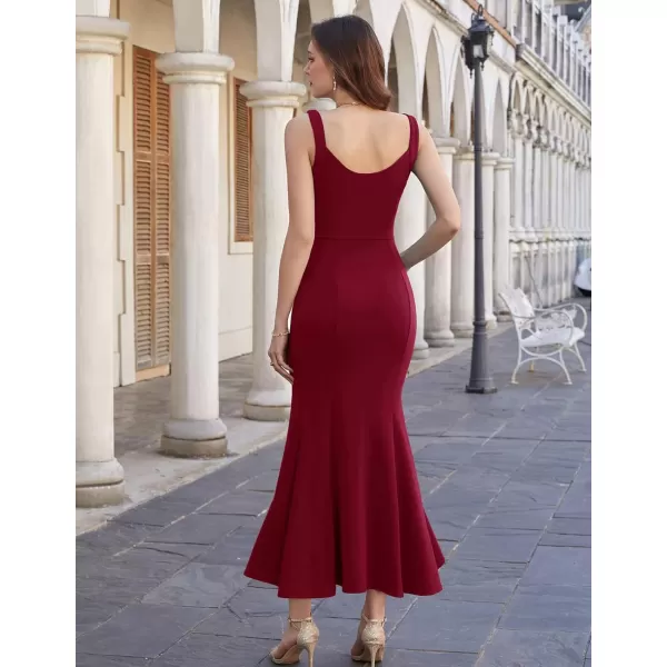 GRACE KARIN Womens Long Formal Dresses Sleeveless V Neck Cocktail Wedding Guest Dresses Mermaid Ruffle Party Prom Maxi DressWine Red