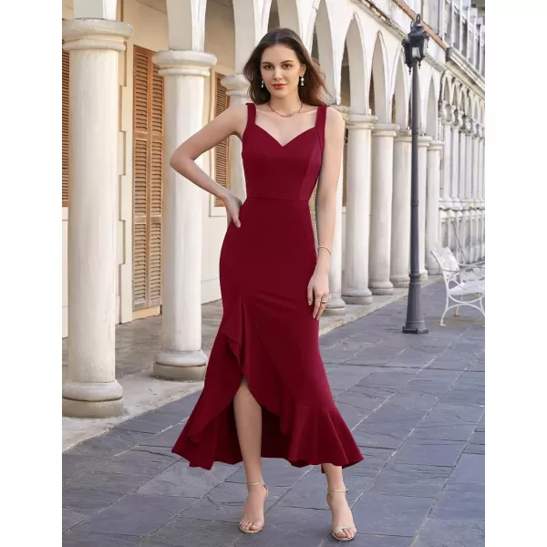 GRACE KARIN Womens Long Formal Dresses Sleeveless V Neck Cocktail Wedding Guest Dresses Mermaid Ruffle Party Prom Maxi DressWine Red