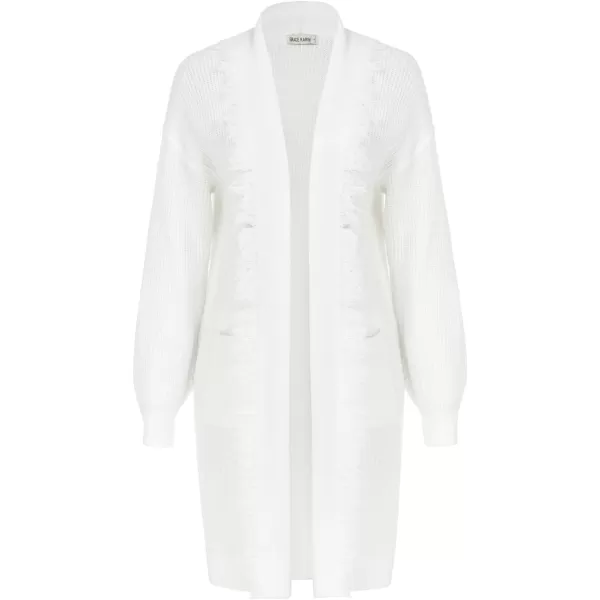 GRACE KARIN Womens Long Knit Cardigan Sweater Open Front Lapel Oversized Fringe Sweater Jacket Coatigan with PocketsWhite