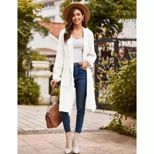 GRACE KARIN Womens Long Knit Cardigan Sweater Open Front Lapel Oversized Fringe Sweater Jacket Coatigan with PocketsWhite