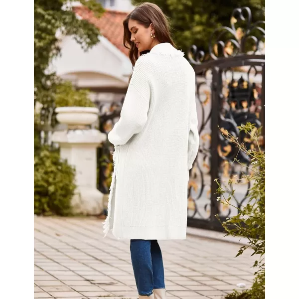GRACE KARIN Womens Long Knit Cardigan Sweater Open Front Lapel Oversized Fringe Sweater Jacket Coatigan with PocketsWhite