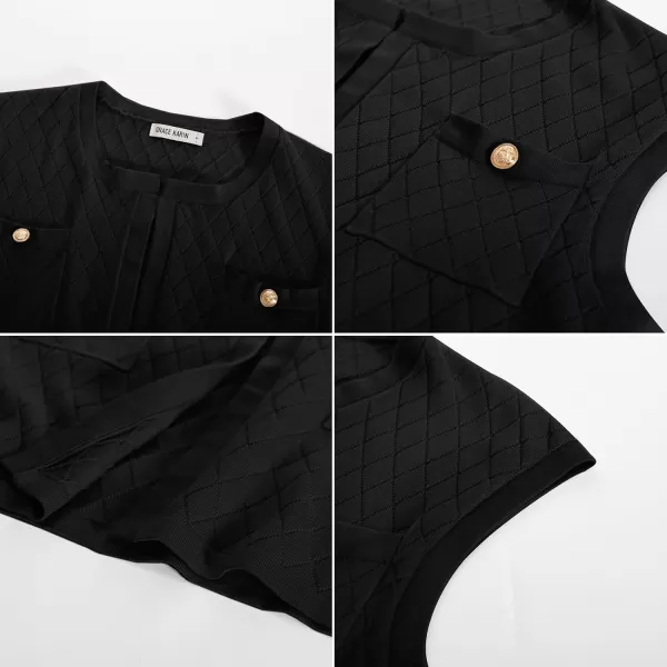 GRACE KARIN Womens Long Knit Sweater Vest Sleeveless Open Front Cardigan Elegant Ladies Sweater Jacket with PocketsBlack