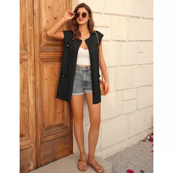GRACE KARIN Womens Long Knit Sweater Vest Sleeveless Open Front Cardigan Elegant Ladies Sweater Jacket with PocketsBlack