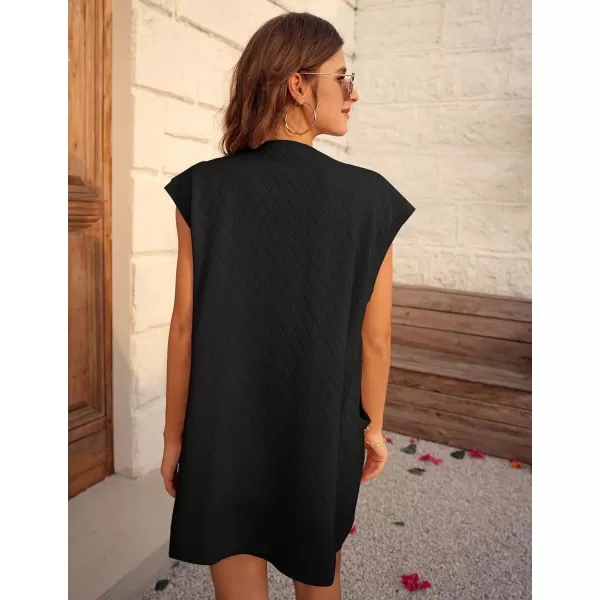 GRACE KARIN Womens Long Knit Sweater Vest Sleeveless Open Front Cardigan Elegant Ladies Sweater Jacket with PocketsBlack
