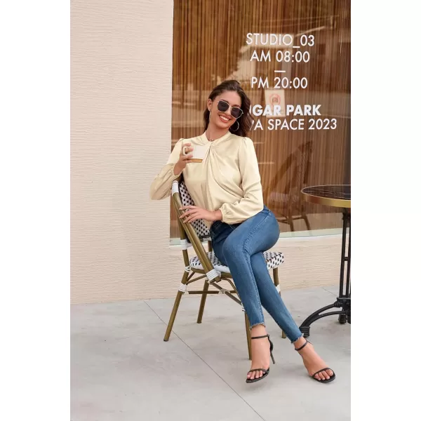 GRACE KARIN Womens Long Lantern Sleeve Shirts Mock Neck Solid Casual Blouse TopsApricot