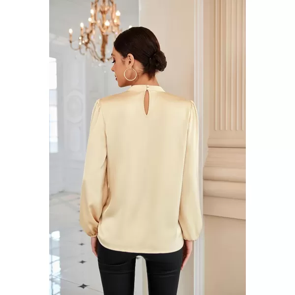 GRACE KARIN Womens Long Lantern Sleeve Shirts Mock Neck Solid Casual Blouse TopsApricot