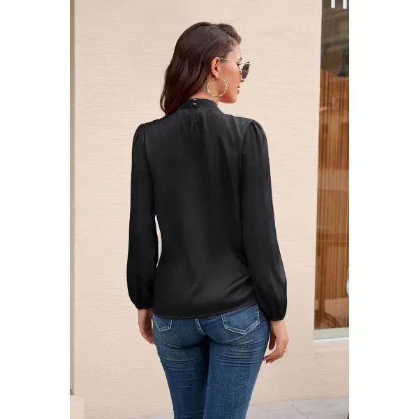 GRACE KARIN Womens Long Lantern Sleeve Shirts Mock Neck Solid Casual Blouse TopsBlack