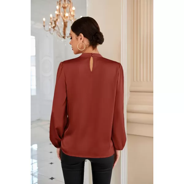 GRACE KARIN Womens Long Lantern Sleeve Shirts Mock Neck Solid Casual Blouse TopsBrick Red