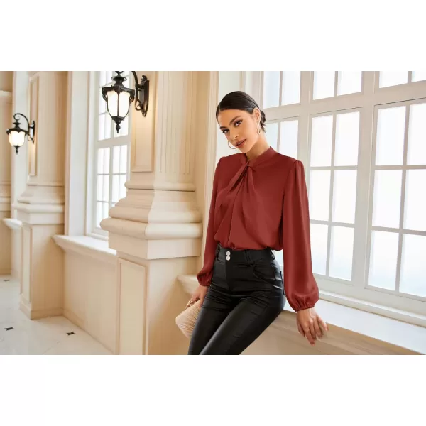 GRACE KARIN Womens Long Lantern Sleeve Shirts Mock Neck Solid Casual Blouse TopsBrick Red