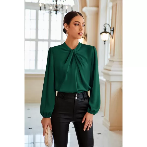 GRACE KARIN Womens Long Lantern Sleeve Shirts Mock Neck Solid Casual Blouse TopsDark Green