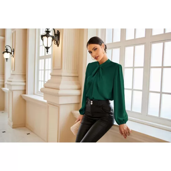 GRACE KARIN Womens Long Lantern Sleeve Shirts Mock Neck Solid Casual Blouse TopsDark Green