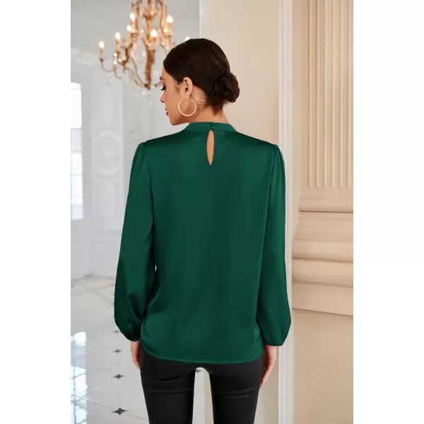 GRACE KARIN Womens Long Lantern Sleeve Shirts Mock Neck Solid Casual Blouse TopsDark Green