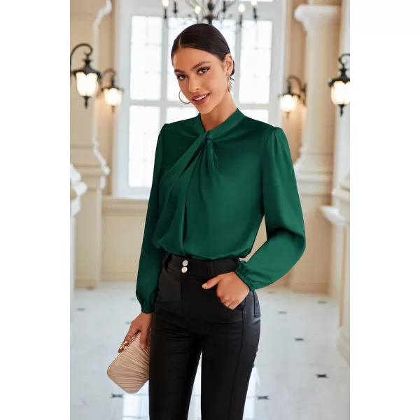 GRACE KARIN Womens Long Lantern Sleeve Shirts Mock Neck Solid Casual Blouse TopsDark Green