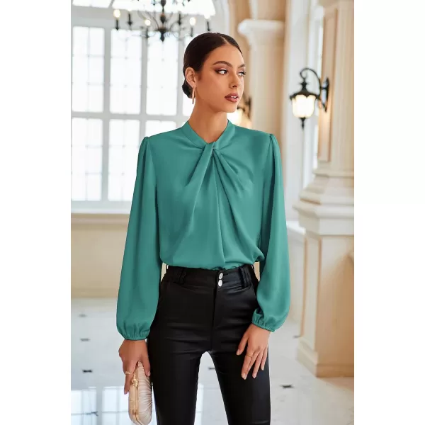 GRACE KARIN Womens Long Lantern Sleeve Shirts Mock Neck Solid Casual Blouse TopsGray Green