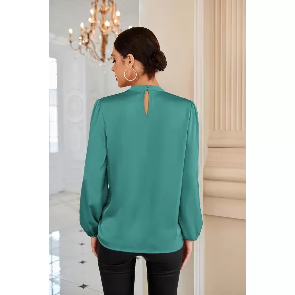 GRACE KARIN Womens Long Lantern Sleeve Shirts Mock Neck Solid Casual Blouse TopsGray Green