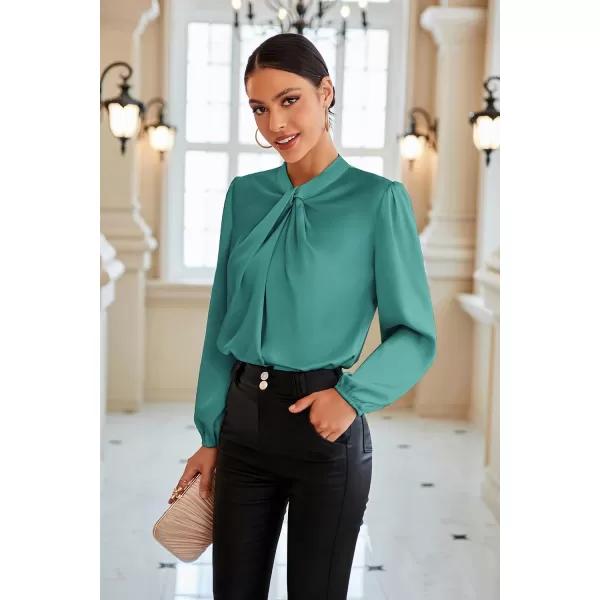 GRACE KARIN Womens Long Lantern Sleeve Shirts Mock Neck Solid Casual Blouse TopsGray Green