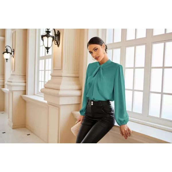 GRACE KARIN Womens Long Lantern Sleeve Shirts Mock Neck Solid Casual Blouse TopsGray Green