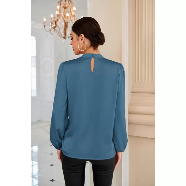 GRACE KARIN Womens Long Lantern Sleeve Shirts Mock Neck Solid Casual Blouse TopsGrey Blue