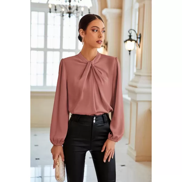 GRACE KARIN Womens Long Lantern Sleeve Shirts Mock Neck Solid Casual Blouse TopsLight Pink