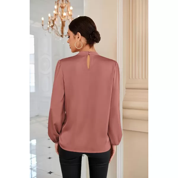 GRACE KARIN Womens Long Lantern Sleeve Shirts Mock Neck Solid Casual Blouse TopsLight Pink