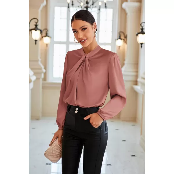 GRACE KARIN Womens Long Lantern Sleeve Shirts Mock Neck Solid Casual Blouse TopsLight Pink