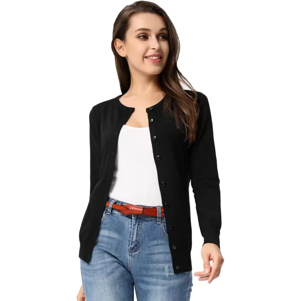 GRACE KARIN Womens Long Sleeve Button Down Crew Neck Classic Sweater Knit Cardigan01black