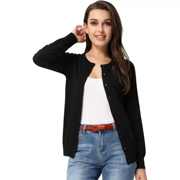 GRACE KARIN Womens Long Sleeve Button Down Crew Neck Classic Sweater Knit Cardigan01black