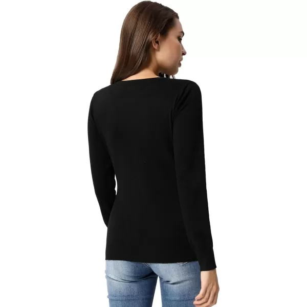 GRACE KARIN Womens Long Sleeve Button Down Crew Neck Classic Sweater Knit Cardigan01black