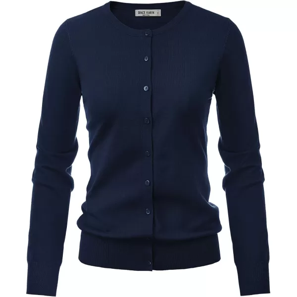 GRACE KARIN Womens Long Sleeve Button Down Crew Neck Classic Sweater Knit Cardigan06midnight Blue