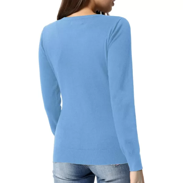 GRACE KARIN Womens Long Sleeve Button Down Crew Neck Classic Sweater Knit CardiganBaby Blue