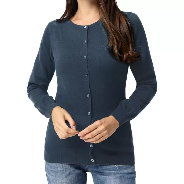 GRACE KARIN Womens Long Sleeve Button Down Crew Neck Classic Sweater Knit CardiganBlue Gray