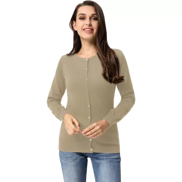 GRACE KARIN Womens Long Sleeve Button Down Crew Neck Classic Sweater Knit CardiganCamel