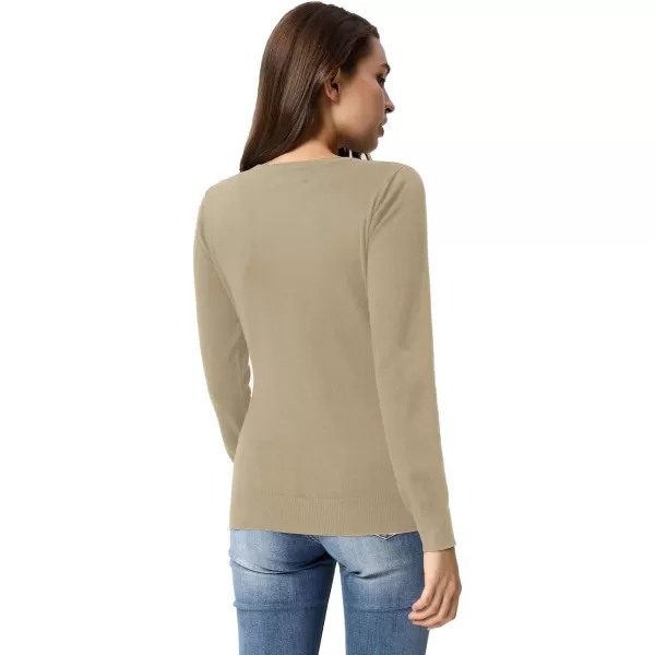 GRACE KARIN Womens Long Sleeve Button Down Crew Neck Classic Sweater Knit CardiganCamel