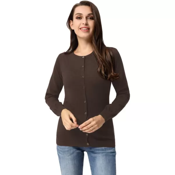 GRACE KARIN Womens Long Sleeve Button Down Crew Neck Classic Sweater Knit CardiganCoffee