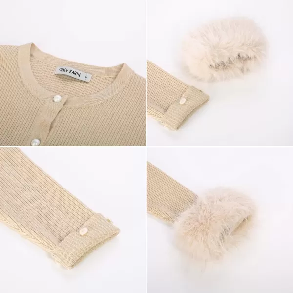 GRACE KARIN Womens Long Sleeve Button Down Crew Neck Classic Sweater Knit CardiganFeatherapricot