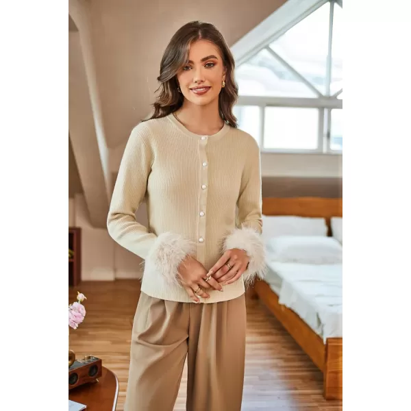 GRACE KARIN Womens Long Sleeve Button Down Crew Neck Classic Sweater Knit CardiganFeatherapricot