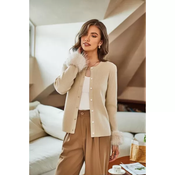 GRACE KARIN Womens Long Sleeve Button Down Crew Neck Classic Sweater Knit CardiganFeatherapricot