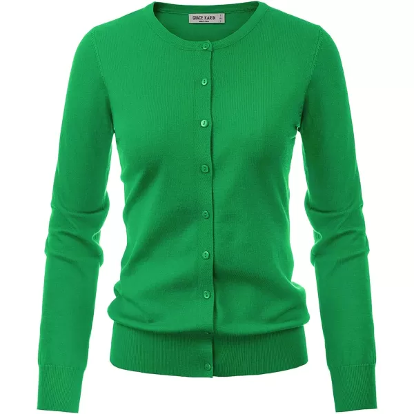 GRACE KARIN Womens Long Sleeve Button Down Crew Neck Classic Sweater Knit CardiganGreen