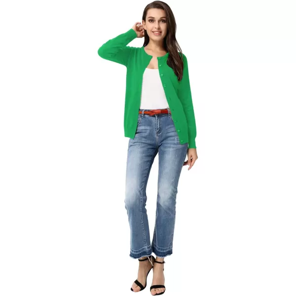 GRACE KARIN Womens Long Sleeve Button Down Crew Neck Classic Sweater Knit CardiganGreen