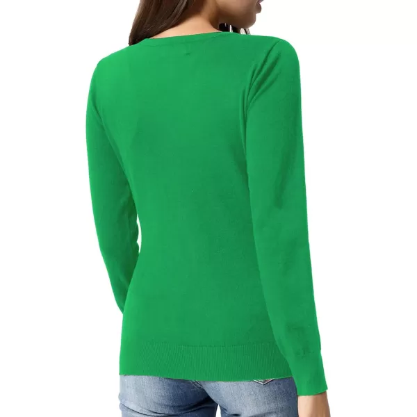 GRACE KARIN Womens Long Sleeve Button Down Crew Neck Classic Sweater Knit CardiganGreen