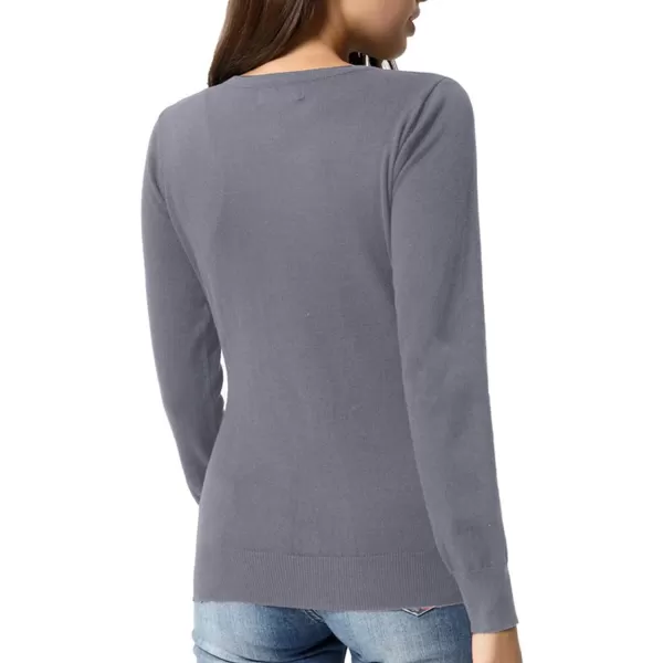 GRACE KARIN Womens Long Sleeve Button Down Crew Neck Classic Sweater Knit CardiganGrey Blue