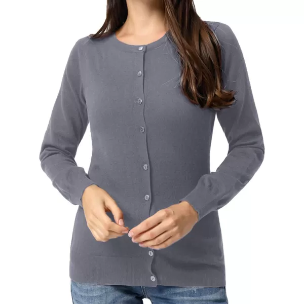 GRACE KARIN Womens Long Sleeve Button Down Crew Neck Classic Sweater Knit CardiganGrey Blue