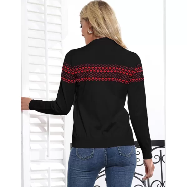 GRACE KARIN Womens Long Sleeve Button Down Crew Neck Classic Sweater Knit CardiganHeartblack