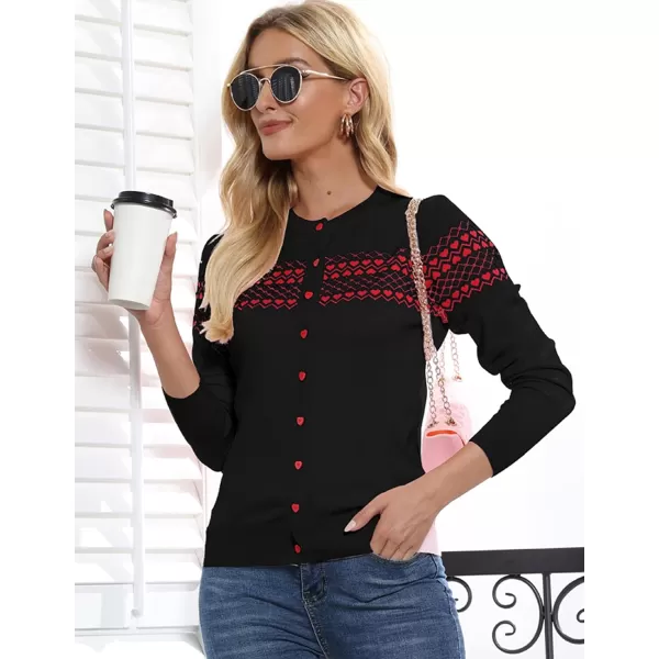 GRACE KARIN Womens Long Sleeve Button Down Crew Neck Classic Sweater Knit CardiganHeartblack