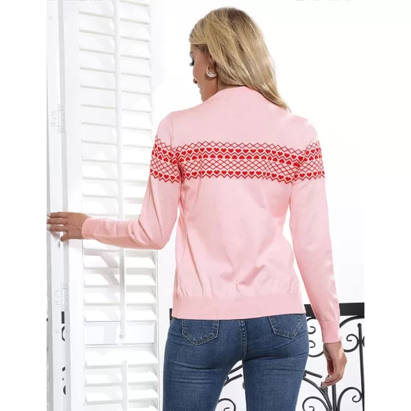 GRACE KARIN Womens Long Sleeve Button Down Crew Neck Classic Sweater Knit CardiganHeartpink