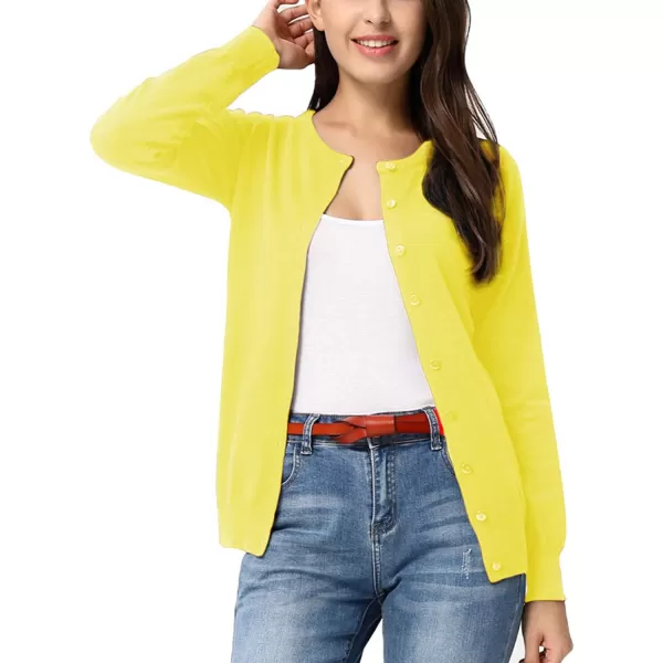 GRACE KARIN Womens Long Sleeve Button Down Crew Neck Classic Sweater Knit CardiganLemon Yellow