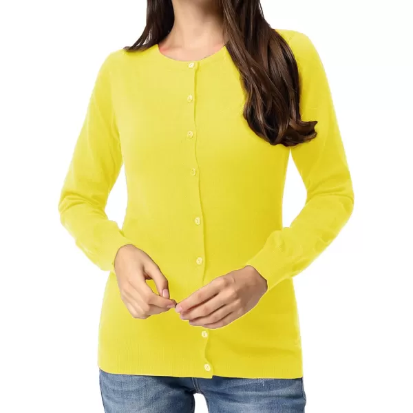 GRACE KARIN Womens Long Sleeve Button Down Crew Neck Classic Sweater Knit CardiganLemon Yellow