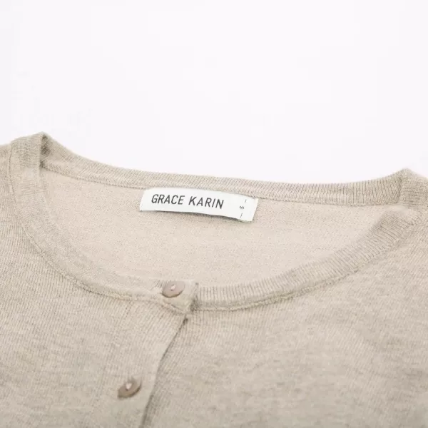 GRACE KARIN Womens Long Sleeve Button Down Crew Neck Classic Sweater Knit CardiganLight Apricot Heather