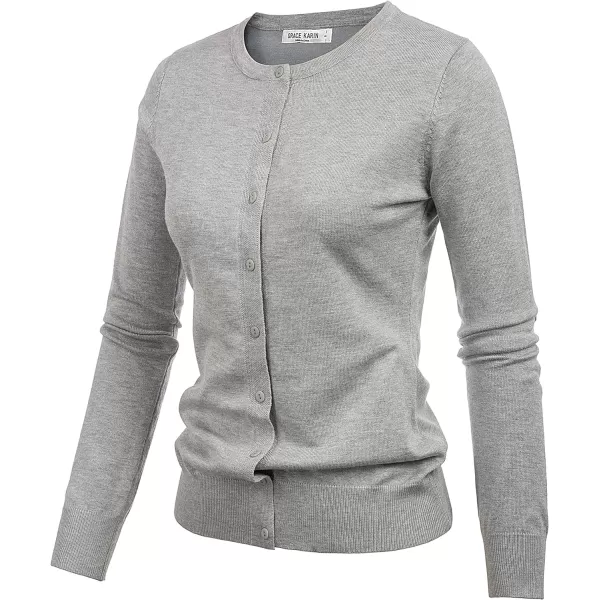 GRACE KARIN Womens Long Sleeve Button Down Crew Neck Classic Sweater Knit CardiganLight Gray